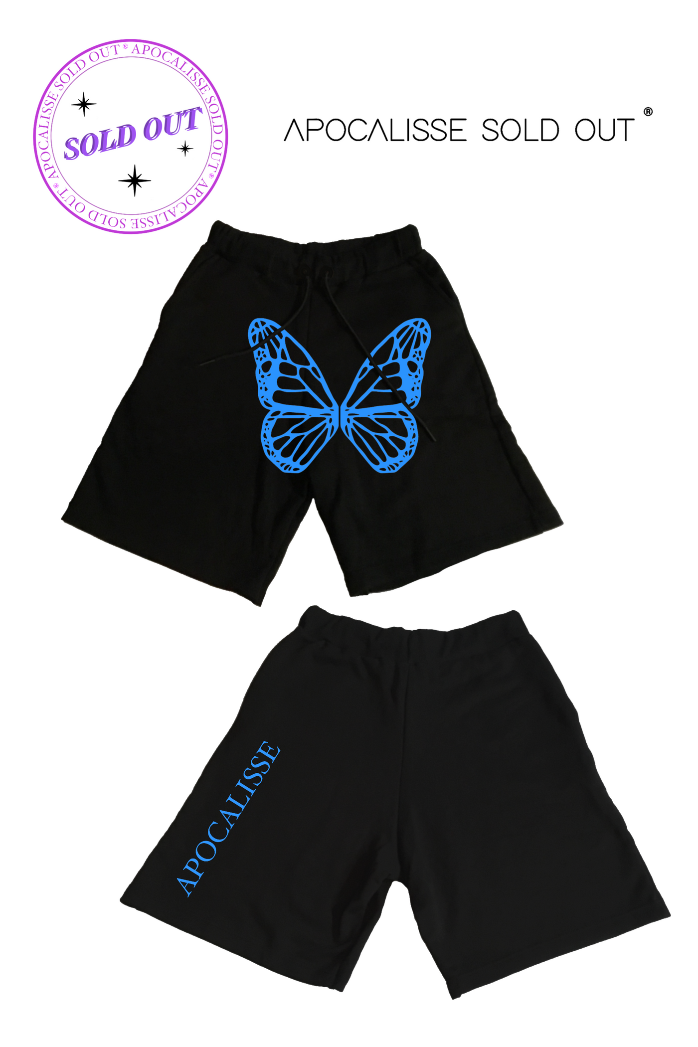 Shorts Pant ricamati blu Butterfly by ApocalisseSoldOut®